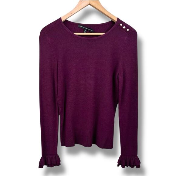 White House Black Market Sweater Women XS Burgundy Ruffle Sleeve Button Shoulder - Picture 1 of 7